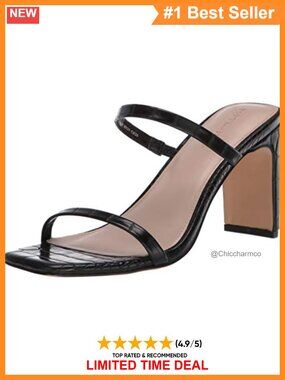 The Drop Avery Square Toe Two Strap High Heeled Sandal Slingback Slip On Slide